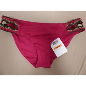 Becca by Rebecca Virtue Raspberry Pink Green Crochet Bikini Bottoms S NEW